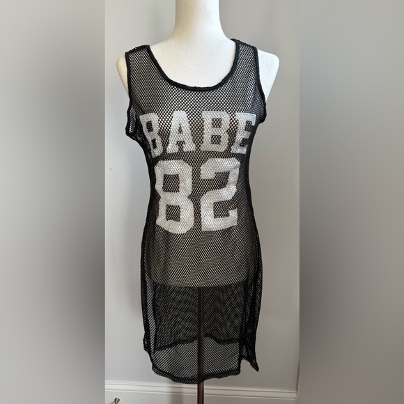 Black Mesh Dress with White Print - Picture 1 of 3